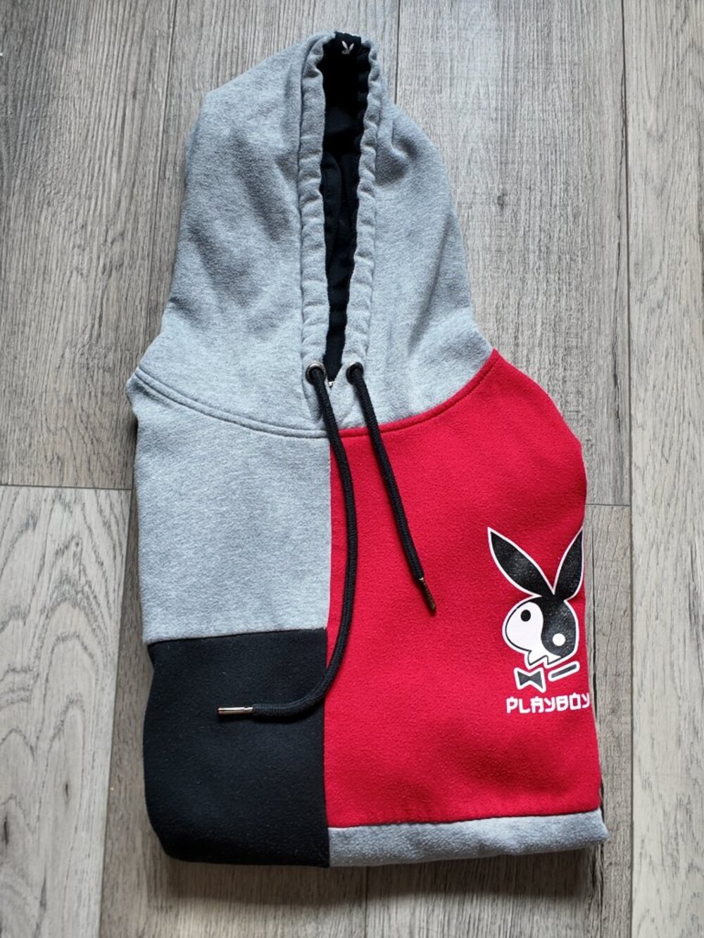Playboy Color Block Hoodie Grey Red Y2K Japanese Graphic Men's Size Large L - Picture 3 of 6